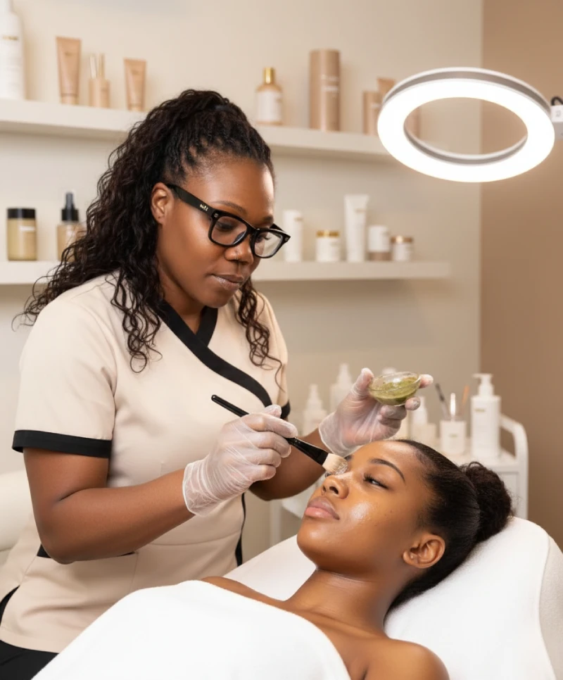 Corrective skincare treatments including herbal peels, chemical peels, skin renewal peel, power glow facial, and micro peel